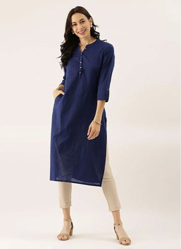 Cotton  Designer Kurti in Navy Blue Enhanced with 