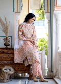 Cotton  Designer Kurti in Peach Enhanced with Embroidered - 1