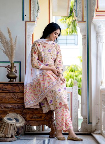 Cotton  Designer Kurti in Peach Enhanced with Embroidered