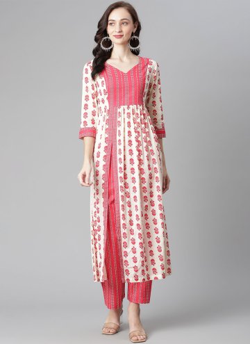 Cotton  Designer Kurti in Pink and White Enhanced with Printed