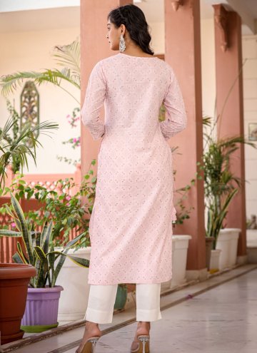 Cotton  Designer Kurti in Pink Enhanced with Mirror Work