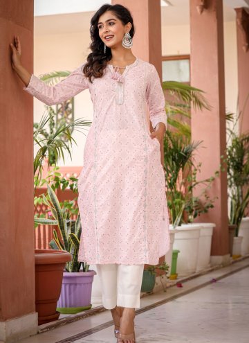 Cotton  Designer Kurti in Pink Enhanced with Mirror Work