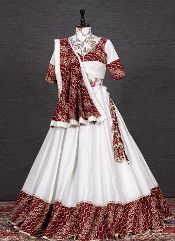 Cotton  Designer Lehenga Choli in Maroon and White Enhanced with Foil Print