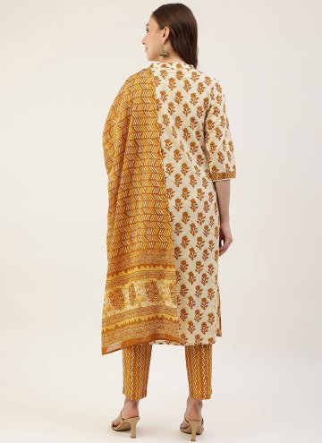 Cotton  Designer Salwar Kameez in Mustard Enhanced with Printed