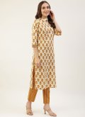 Cotton  Designer Salwar Kameez in Mustard Enhanced with Printed - 2