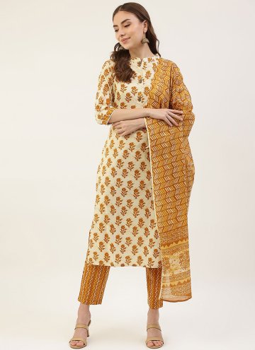 Cotton  Designer Salwar Kameez in Mustard Enhanced