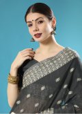 Cotton  Designer Saree in Black Enhanced with Chikankari Work - 1