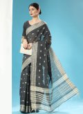 Cotton  Designer Saree in Black Enhanced with Chikankari Work - 2