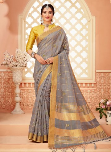 Cotton  Designer Saree in Grey Enhanced with Khatl