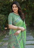 Cotton  Designer Saree in Sea Green Enhanced with Designer - 1