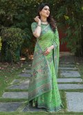 Cotton  Designer Saree in Sea Green Enhanced with Designer - 2