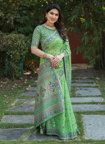 Cotton  Designer Saree in Sea Green Enhanced with 