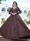 Cotton  Gown in Brown Enhanced with Embroidered - 1