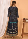 Cotton  Gown in Navy Blue Enhanced with Printed - 2