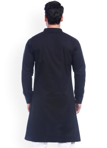 Cotton  Kurta in Black Enhanced with Embroidered