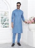Cotton  Kurta Pyjama in Aqua Blue Enhanced with Fancy work - 1