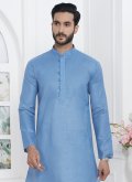 Cotton  Kurta Pyjama in Aqua Blue Enhanced with Fancy work - 2