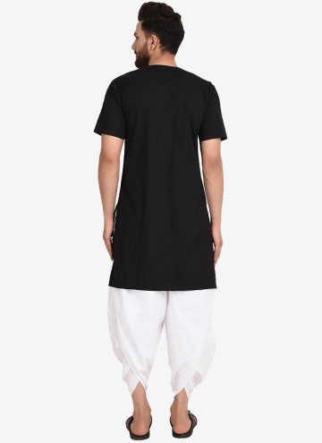 Cotton  Kurta Pyjama in Black Enhanced with Embroidered