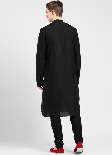 Cotton  Kurta Pyjama in Black Enhanced with Plain Work