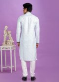 Cotton  Kurta Pyjama in Blue Enhanced with Digital Print - 3