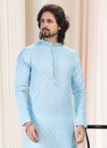 Cotton  Kurta Pyjama in Blue Enhanced with Fancy work - 3