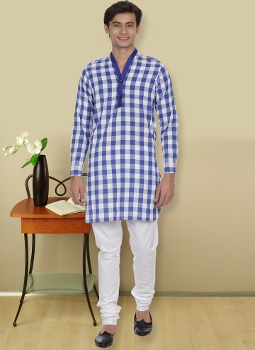 Cotton  Kurta Pyjama in Blue Enhanced with Patchwo