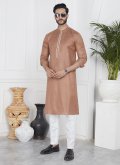 Cotton  Kurta Pyjama in Brown Enhanced with Fancy work - 1