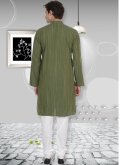 Cotton  Kurta Pyjama in Green Enhanced with Plain Work - 1