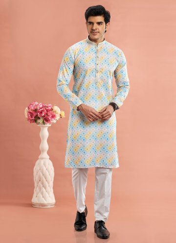 Cotton  Kurta Pyjama in Multi Colour Enhanced with Digital Print