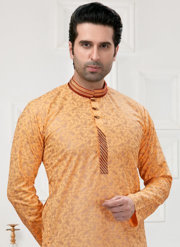 Cotton  Kurta Pyjama in Peach Enhanced with Printed