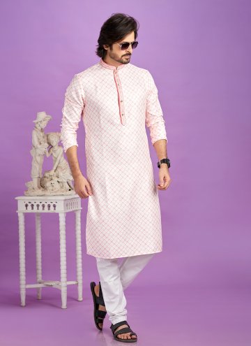 Cotton  Kurta Pyjama in Pink Enhanced with Digital Print