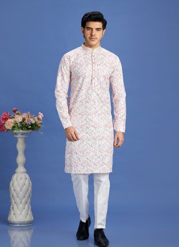 Cotton  Kurta Pyjama in Pink Enhanced with Digital