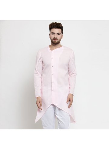 Cotton  Kurta Pyjama in Pink Enhanced with Plain Work