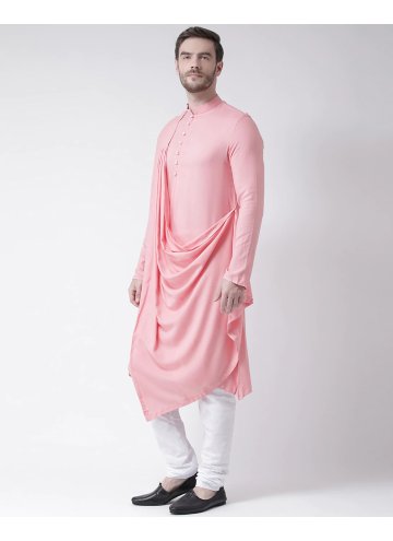 Cotton  Kurta Pyjama in Pink Enhanced with Plain Work