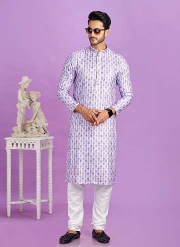 Cotton  Kurta Pyjama in Purple Enhanced with Digital Print