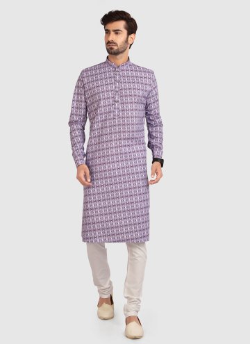 Cotton  Kurta Pyjama in Purple Enhanced with Print