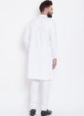 Cotton  Kurta Pyjama in White Enhanced with Plain Work - 1