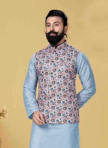 Cotton  Nehru Jackets in Multi Colour Enhanced with Printed