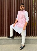 Cotton  Nehru Jackets in Pink Enhanced with Printed - 1