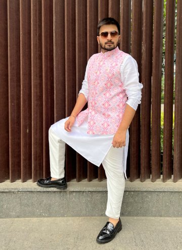 Cotton  Nehru Jackets in Pink Enhanced with Printed