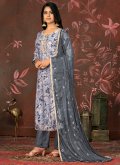 Cotton  Palazzo Suit in Grey Enhanced with Hand Work - 1