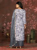 Cotton  Palazzo Suit in Grey Enhanced with Hand Work - 2