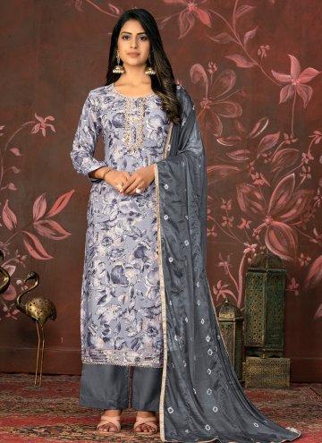 Cotton  Palazzo Suit in Grey Enhanced with Hand Work