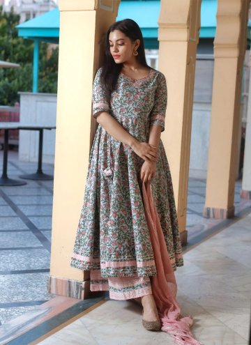Cotton  Palazzo Suit in Multi Colour Enhanced with