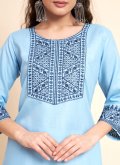 Cotton  Party Wear Kurti in Aqua Blue Enhanced with Embroidered - 1