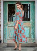 Cotton  Party Wear Kurti in Blue Enhanced with Printed - 2