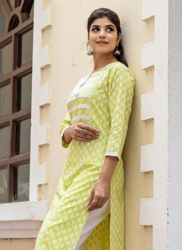 Cotton  Party Wear Kurti in Green Enhanced with Buttons