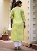 Cotton  Party Wear Kurti in Green Enhanced with Buttons - 2