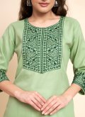 Cotton  Party Wear Kurti in Green Enhanced with Embroidered - 1