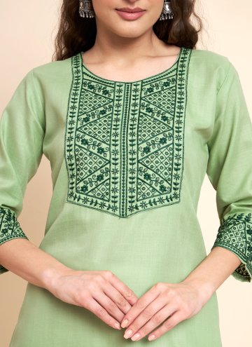 Cotton  Party Wear Kurti in Green Enhanced with Embroidered